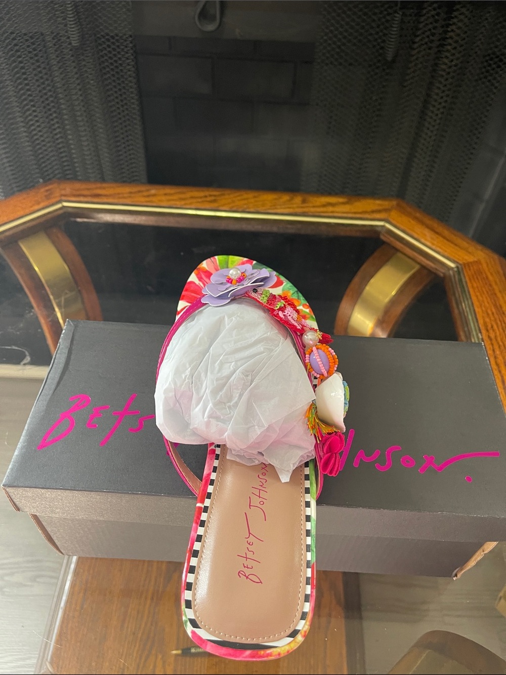 Betsey Johnson White Floral Beaded Slide Sandal - Picture 3 of 8